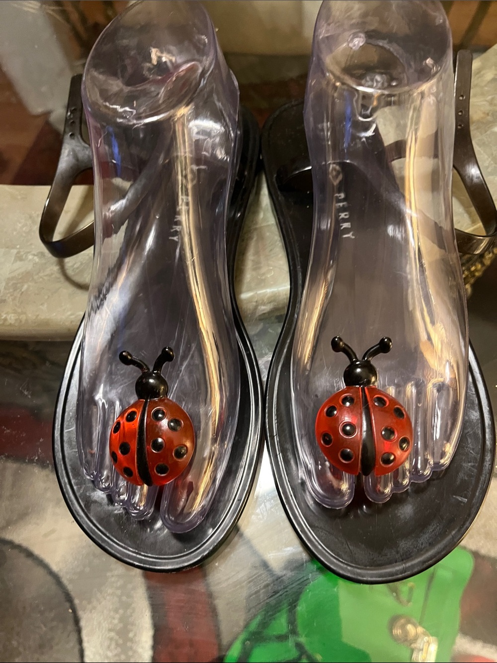 🐞Katy Perry Collections Clear Jelly Sandals with Red Ladybug Accent🐞 - Picture 5 of 6